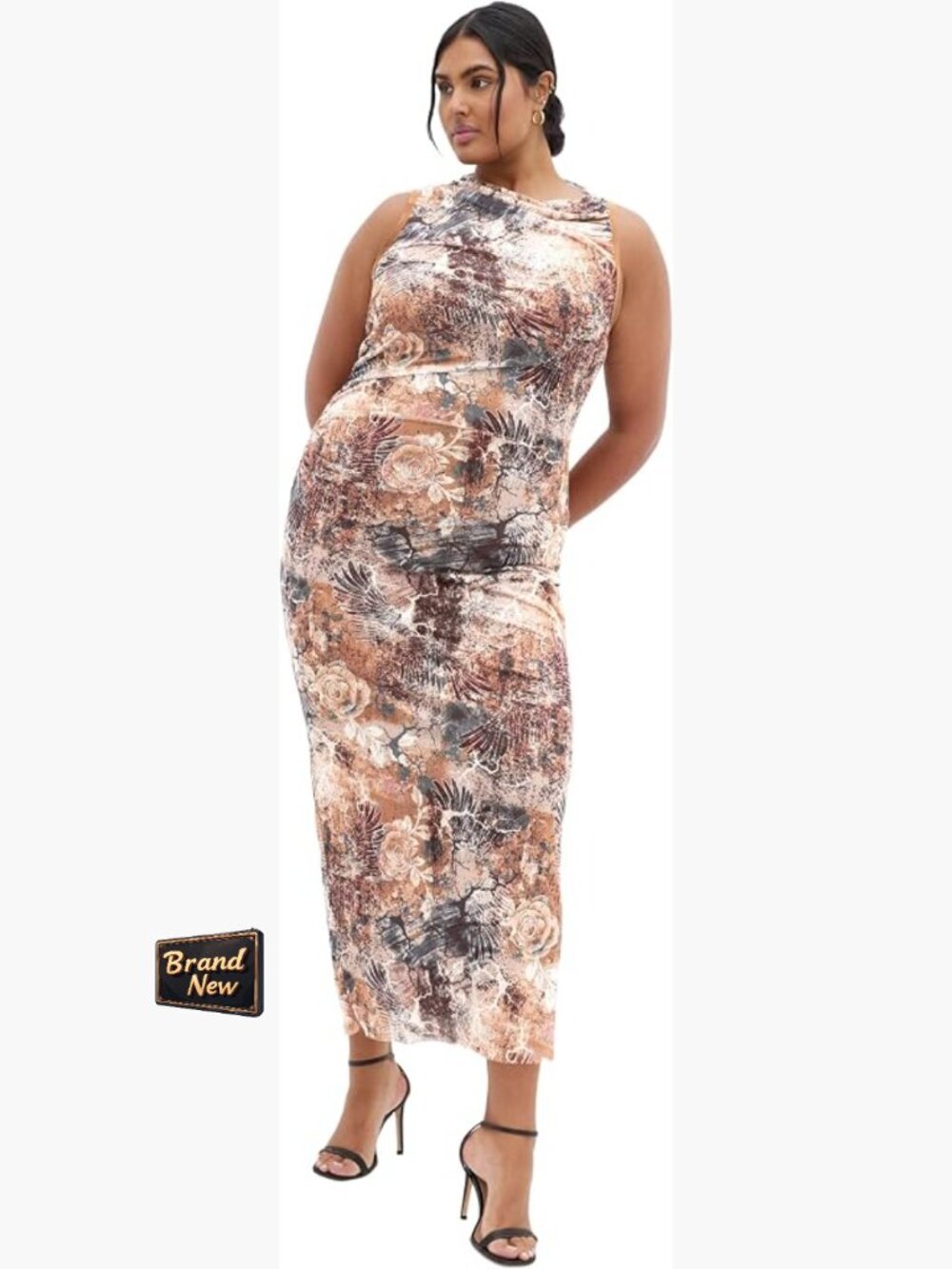 Plus Size Sleeveless Maxi Dress Curve Hugging Sheath with Ruffles